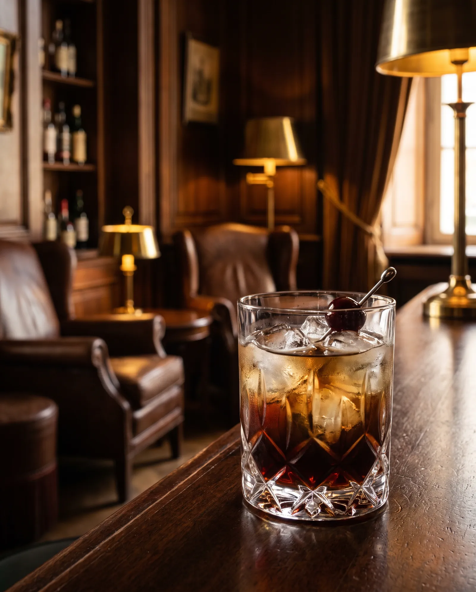 Black Russian i rocksglas med cocktailkirsebær