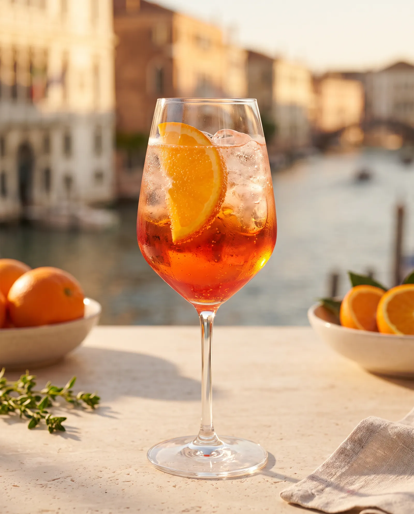 Campari Spritz i vinglas med appelsin