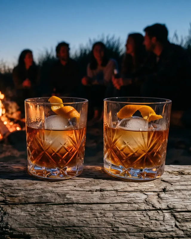 Bonfire and cocktails on the beach with friends