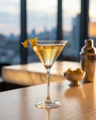 Dry Martini i martiniglas med citron