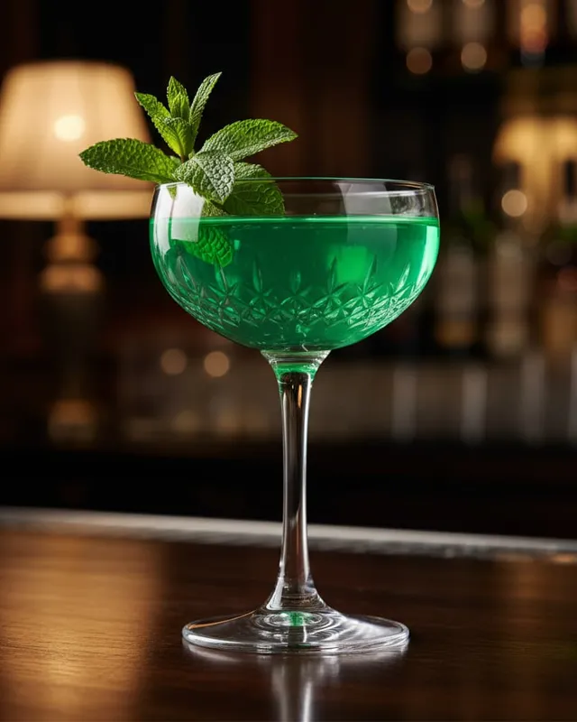 Emerald Isle cocktail i coupe på bar