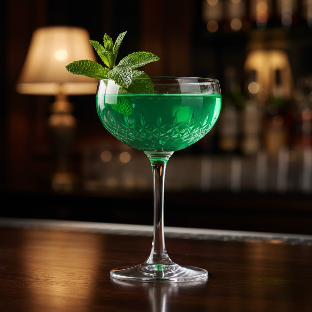 Emerald Isle cocktail i coupe på bar