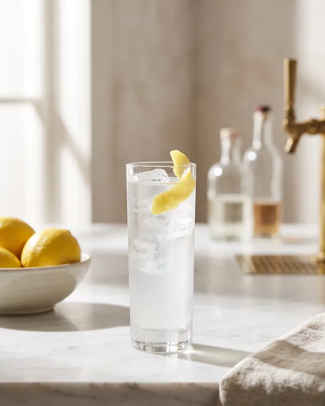 Gin Fizz i collinsglas med citron