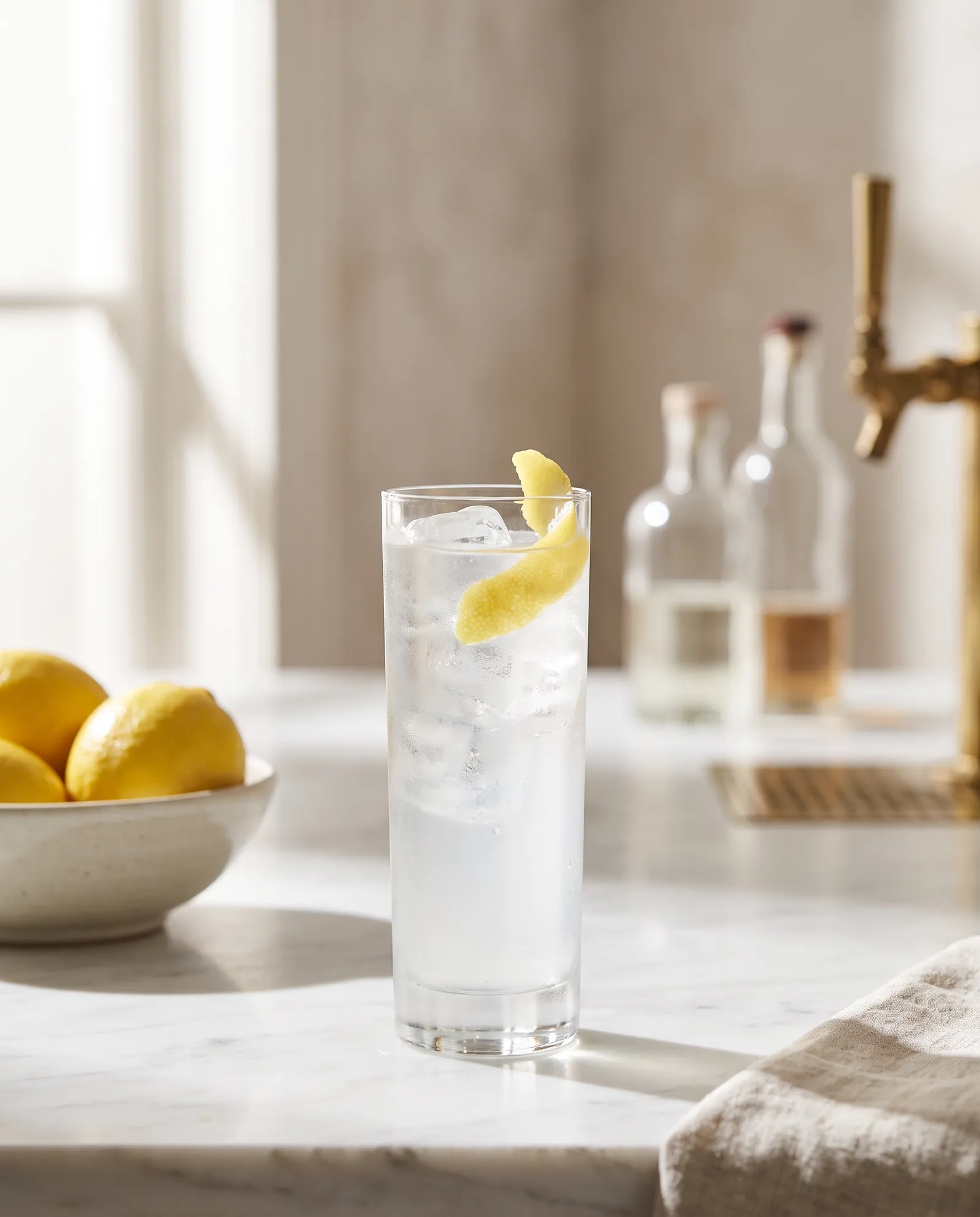 Gin Fizz i collinsglas med citron