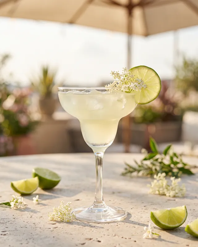 Hyldeblomst Margarita i margaritaglas med lime