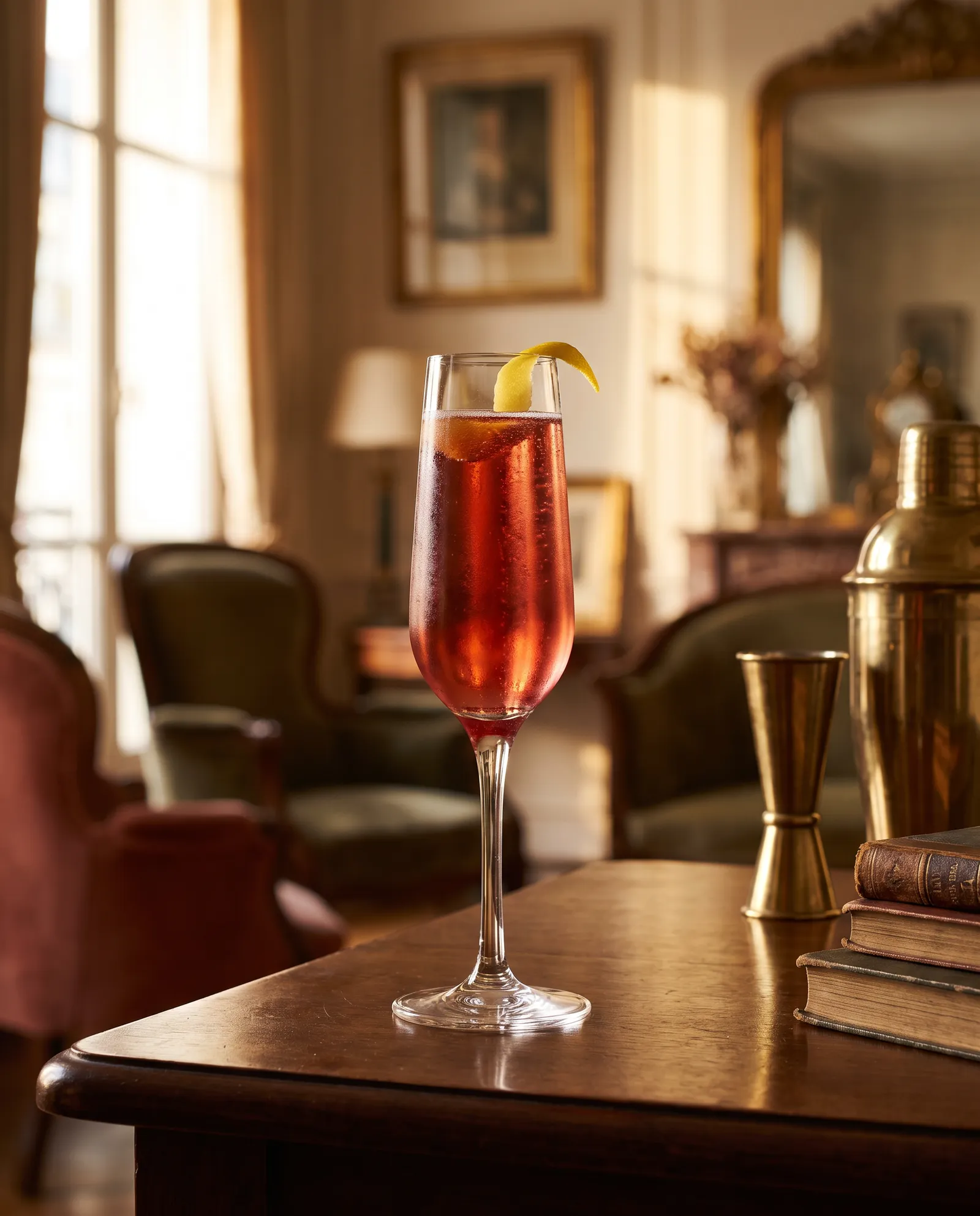 Kir Royale i champagneflute med citron