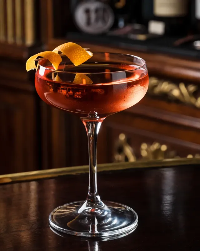 Lucien Gaudin cocktail i et coupeglas med appelsinskal