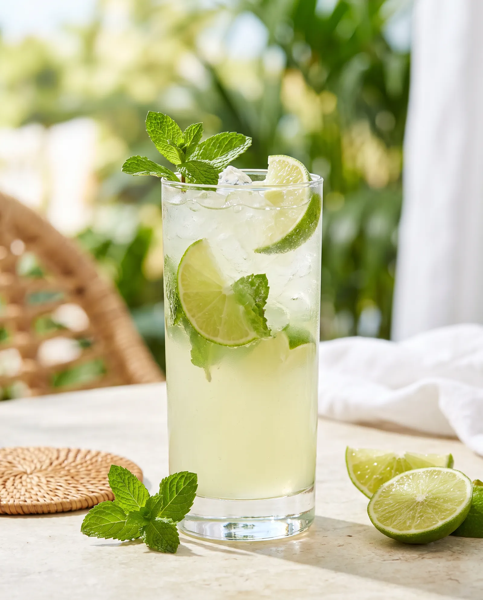 Mango Nojito i highballglas med lime, mynte, mynte og lime