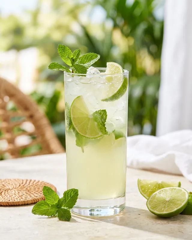 Mango Nojito i highballglas med lime, mynte, mynte og lime