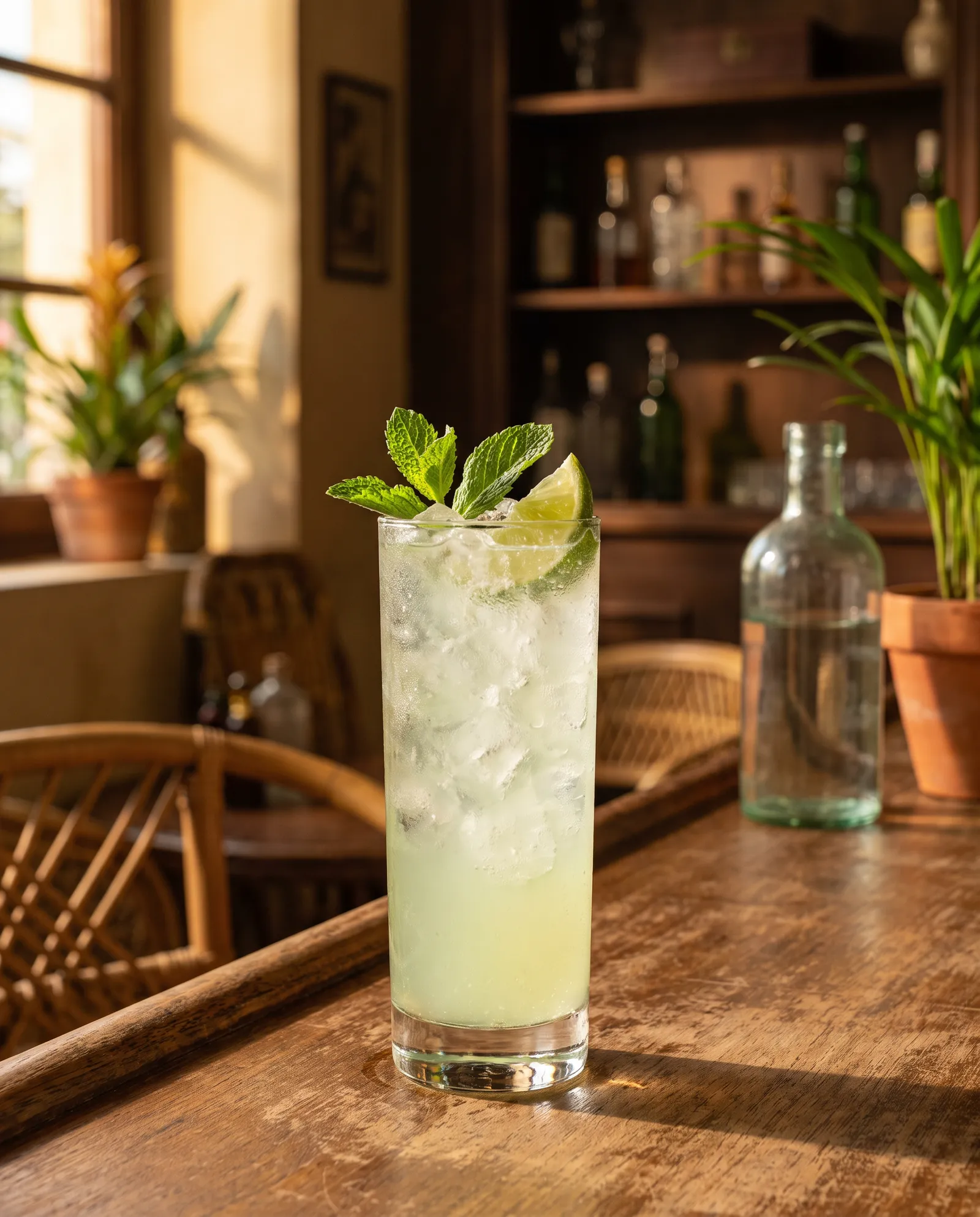 Mojito i collinsglas med mynte, mynte og lime