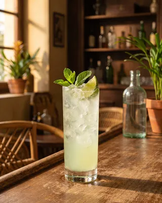 Mojito i collinsglas med mynte, mynte og lime
