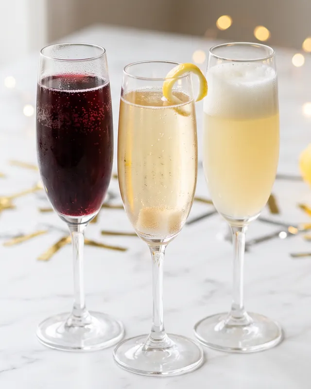 3 drinks til nytårsfesten står på et dækket bord