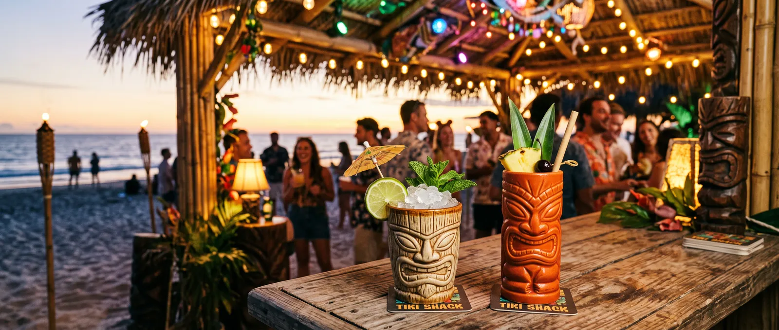 Tiki bar ved stranden og sommer i glasset